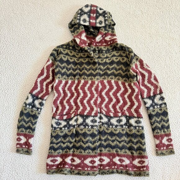 Abercrombie & Fitch Sweater Womens Small Hooded Boho Aztec Wool Blend Pockets - Picture 1 of 11